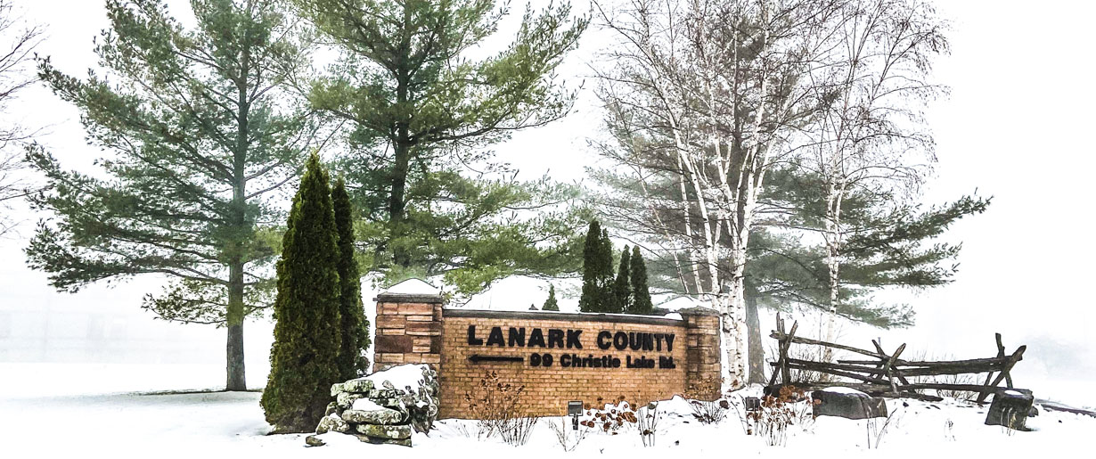 A Lanark County sign on Christie Lake Road
