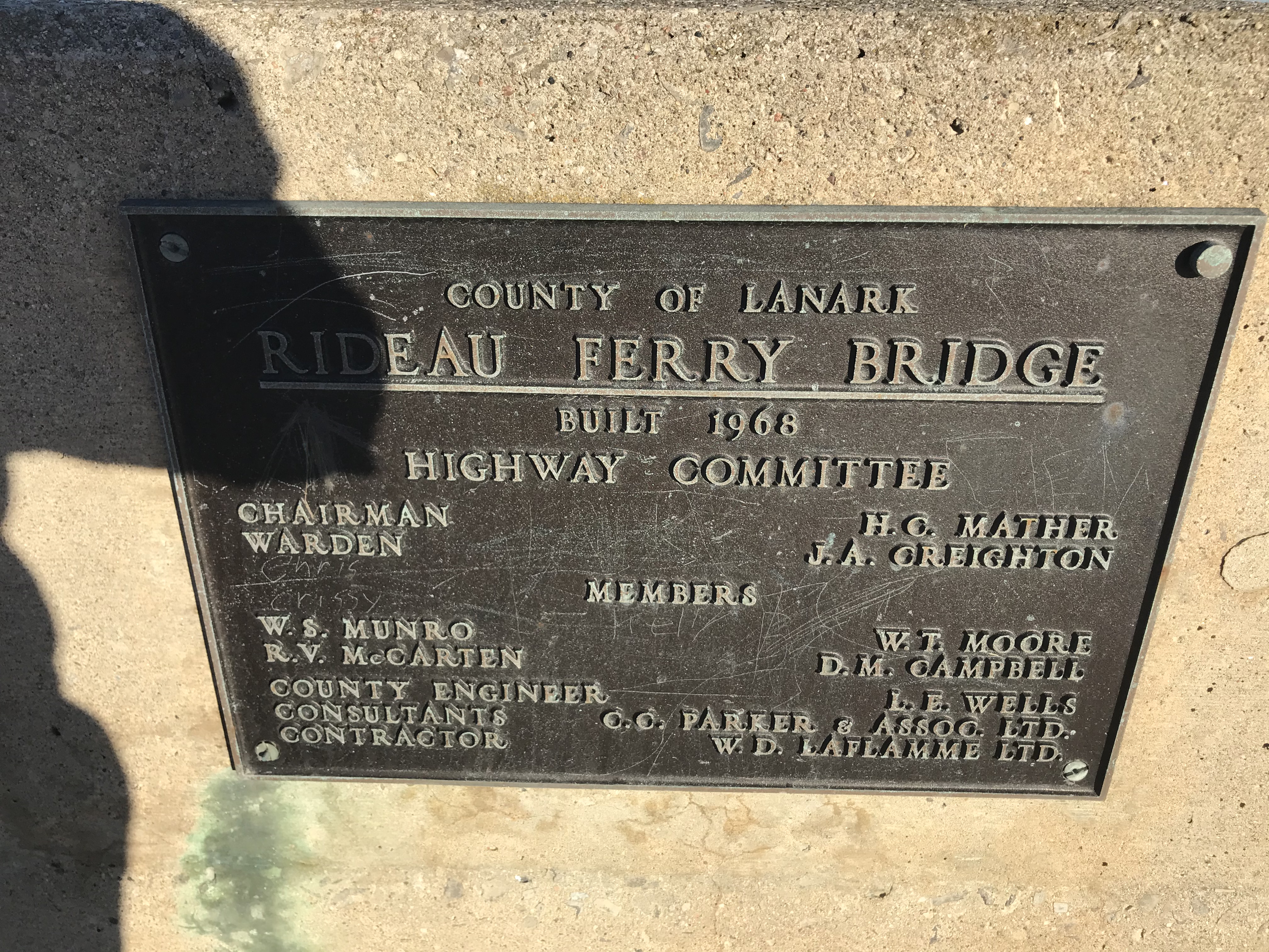 Rideau Ferry Bridge Name Plate