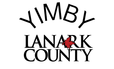 The acronym "yimby" arches over the Lanark County logo