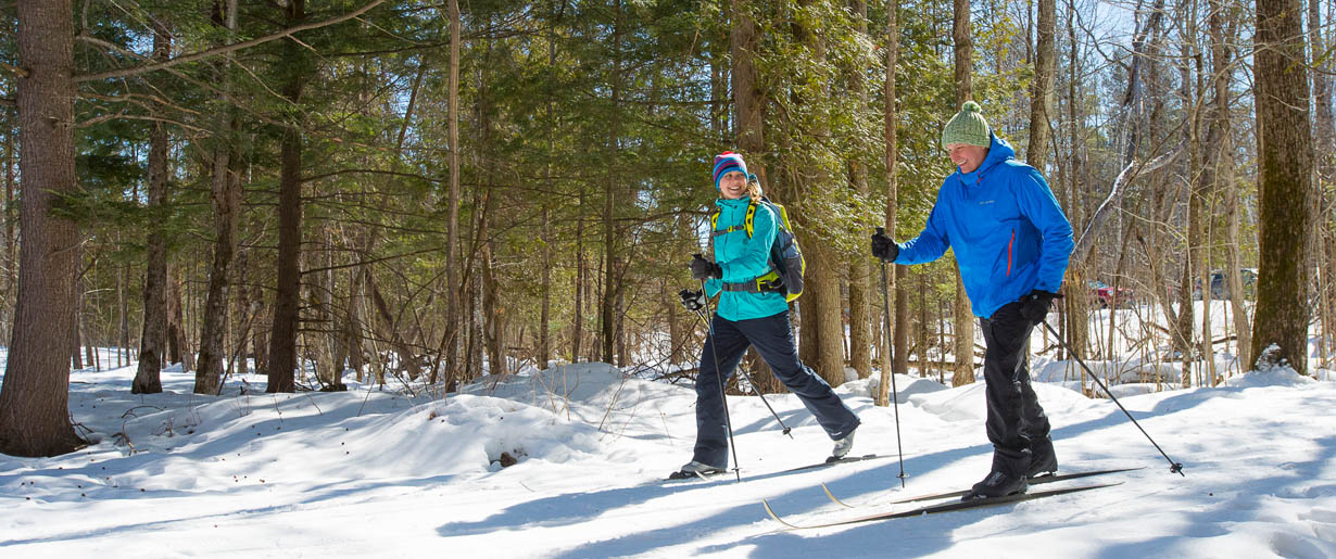 Cross country skiing on a trail in Lanark County