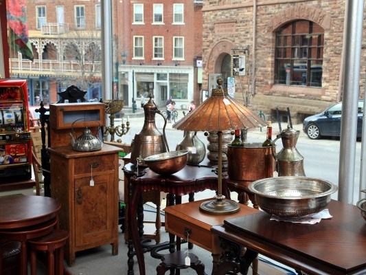 an antique shop and the street view