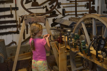 a girl has fun in a museum