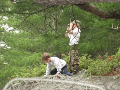 two boys explore the nature