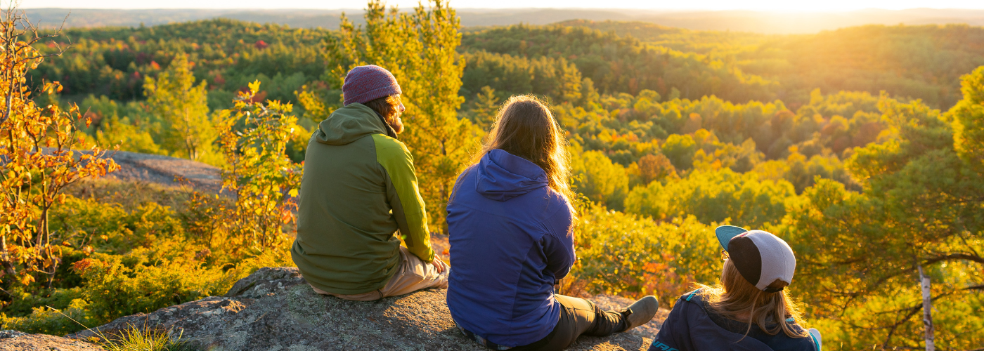 Majestic Blueberry Mountain in Lanark Highlands, adorned with a breathtaking display of vibrant autumn foliage, showcasing a kaleidoscope of yellow, red, and green hues across the entire landscape