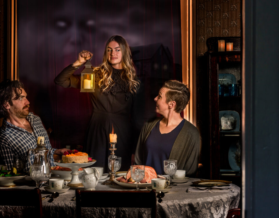 People having a haunted dinner.